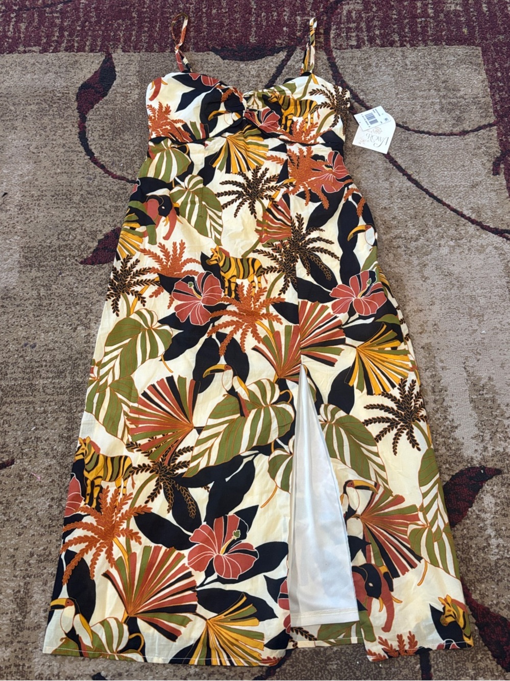 Tropical Print Spaghetti-Strap Midi Dress - Ivory Multi
